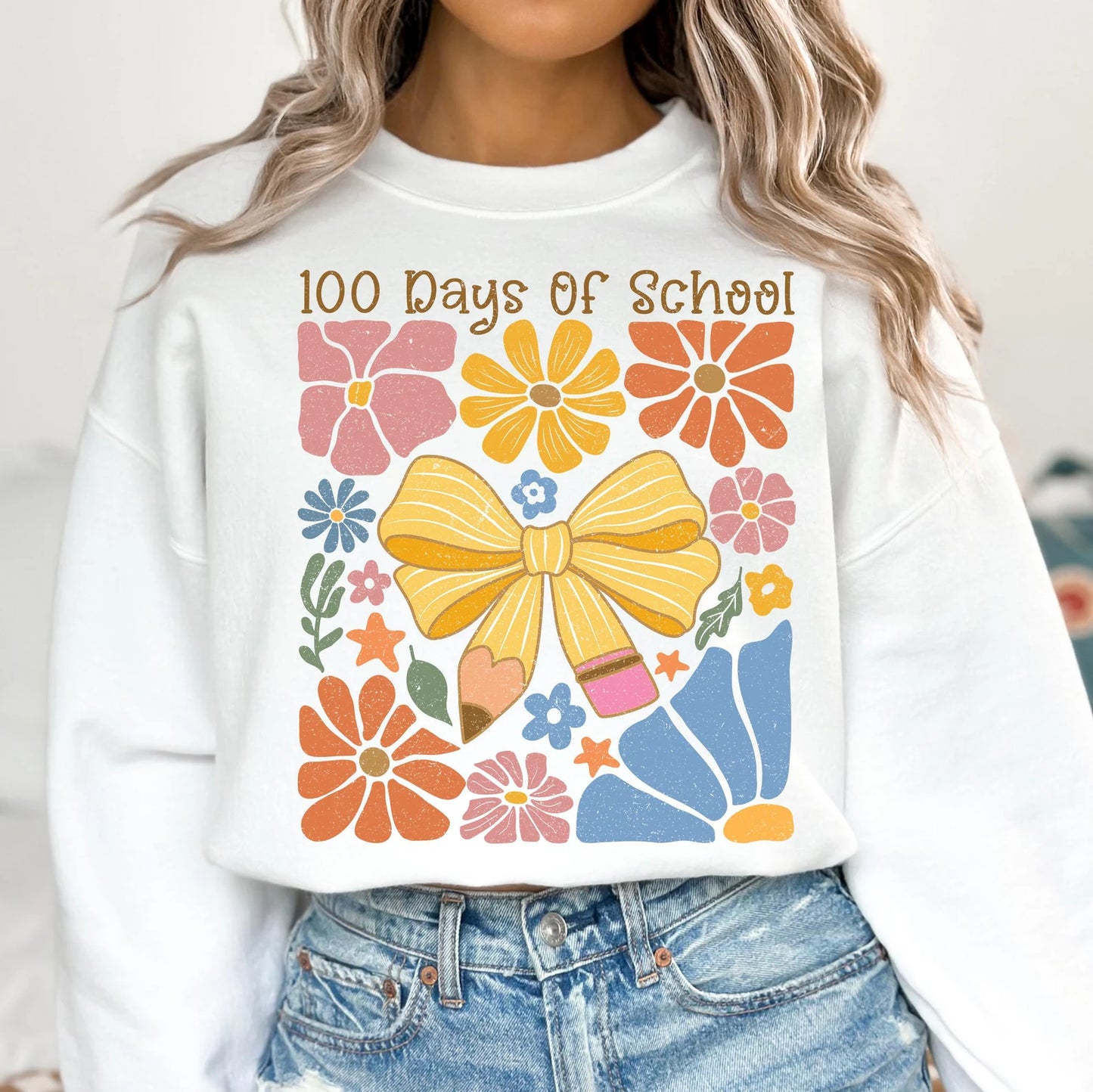 100 Days of School Boho Coquette Sweatshirt